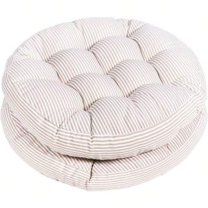 Striped Round Seat Cushions 2-Pack – 22"x22", Beige, Indoor/Outdoor