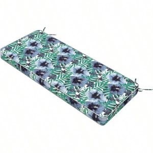 Outdoor Bench Cushion – 42"x18"x3", All-Weather, Blue/Salmon/Tropical