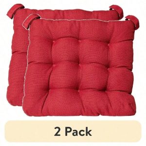 2-Pack Textured Chair Seat Pad (Chair Cushion), Red, 15.5" X 16"